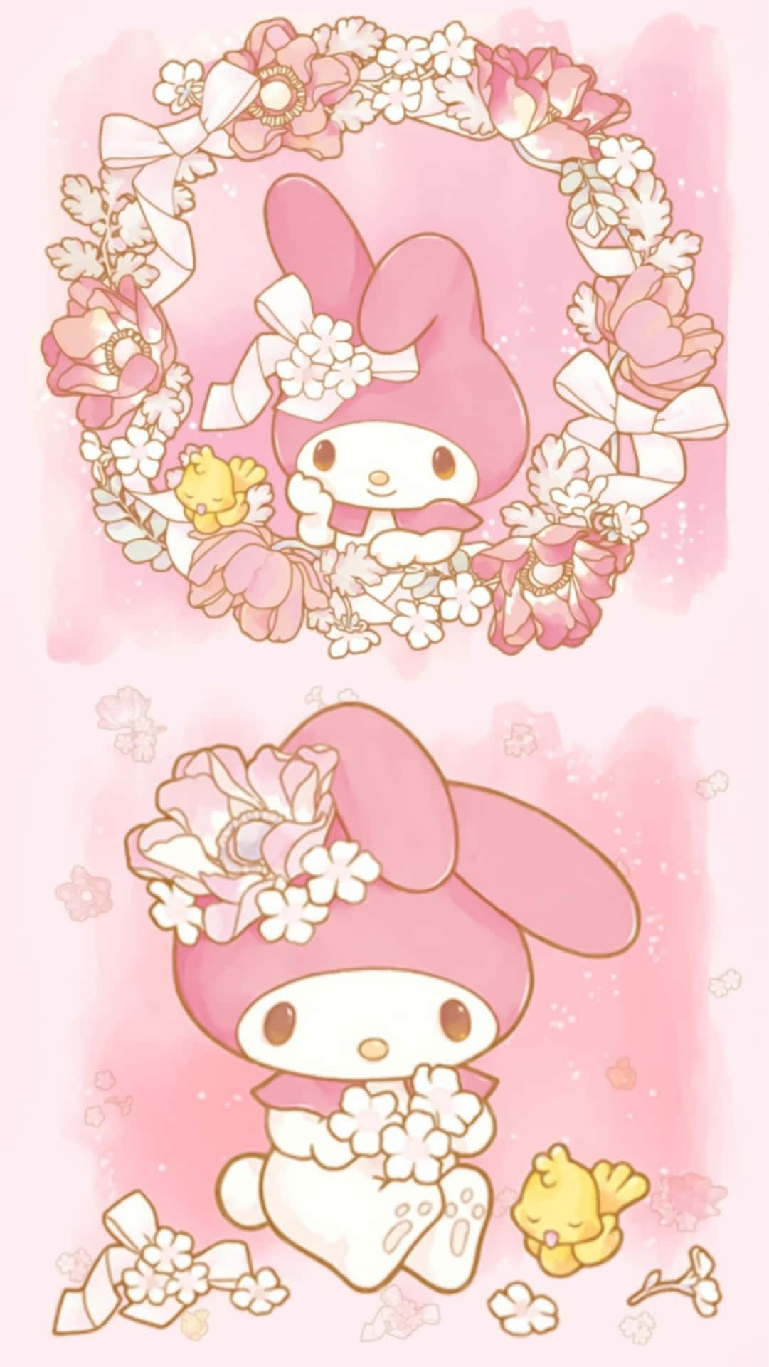 Cute My Melody With Floral Design Wallpaper