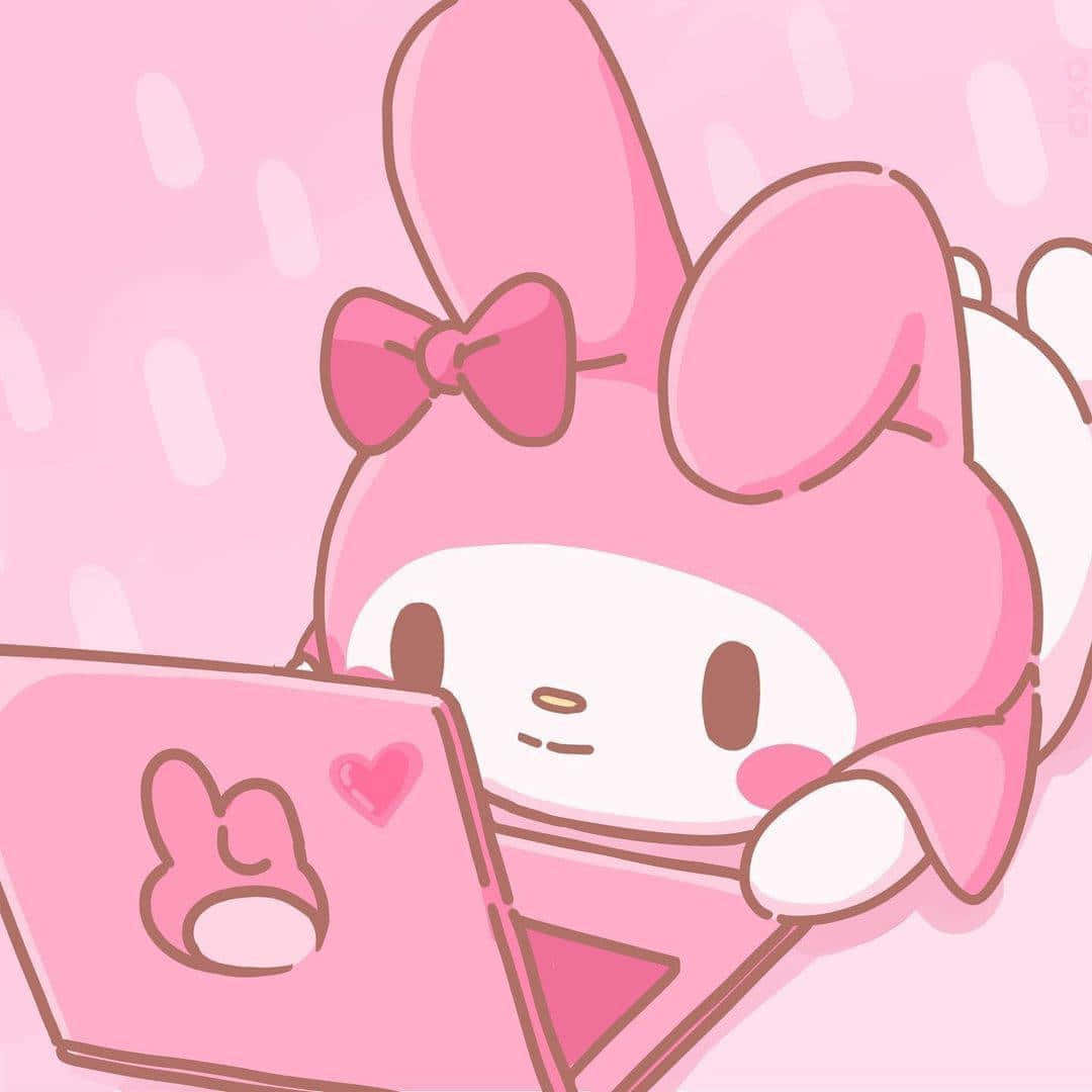 Cute My Melody With Her Laptop Wallpaper