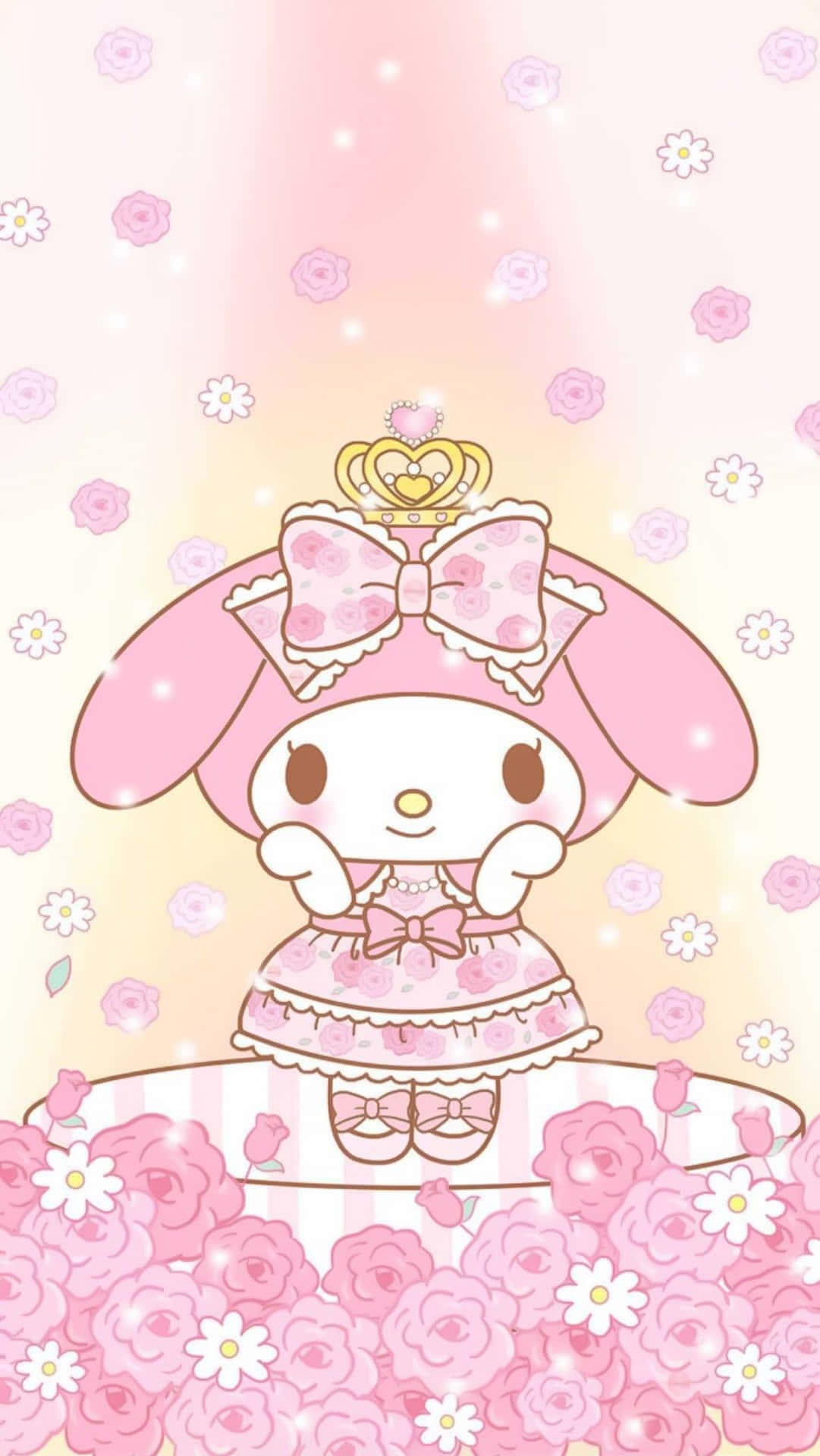 Cute My Melody With Pink Flowers Wallpaper