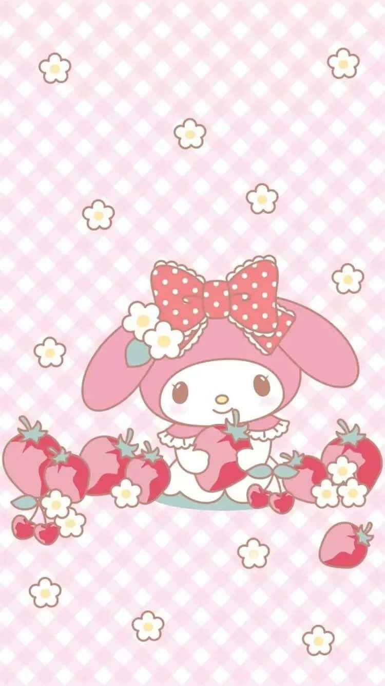 Cute My Melody With Strawberries And Flowers Wallpaper