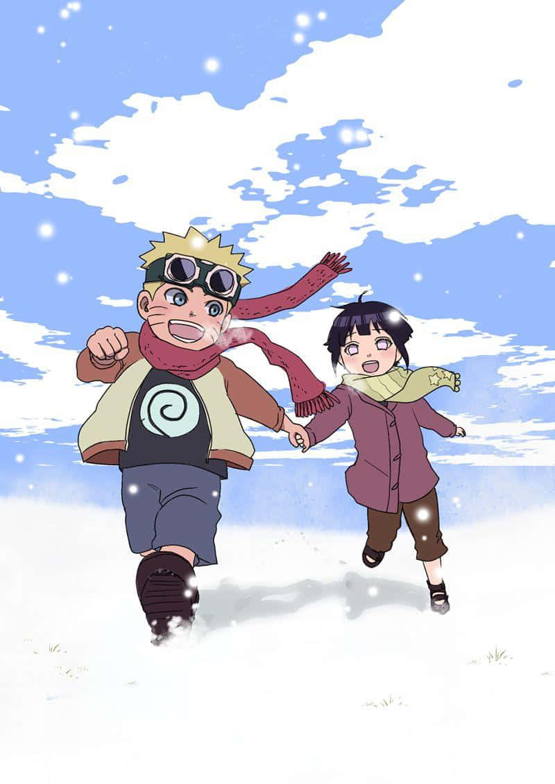 Cute Naruto And Hinata Running Together Wallpaper