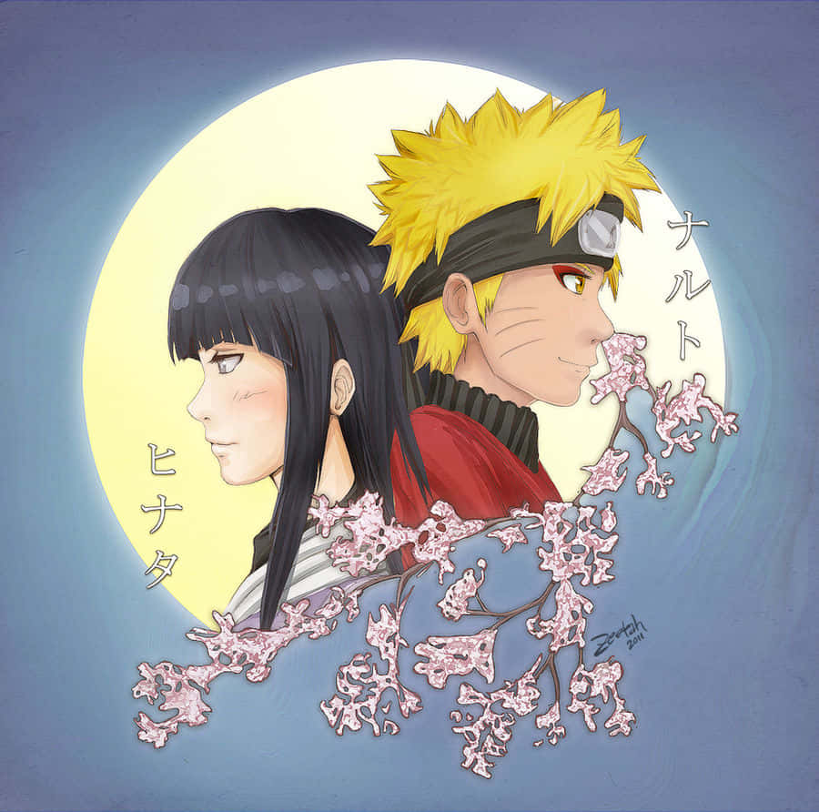 Cute Naruto And Hinata With Cherry Blossoms Wallpaper