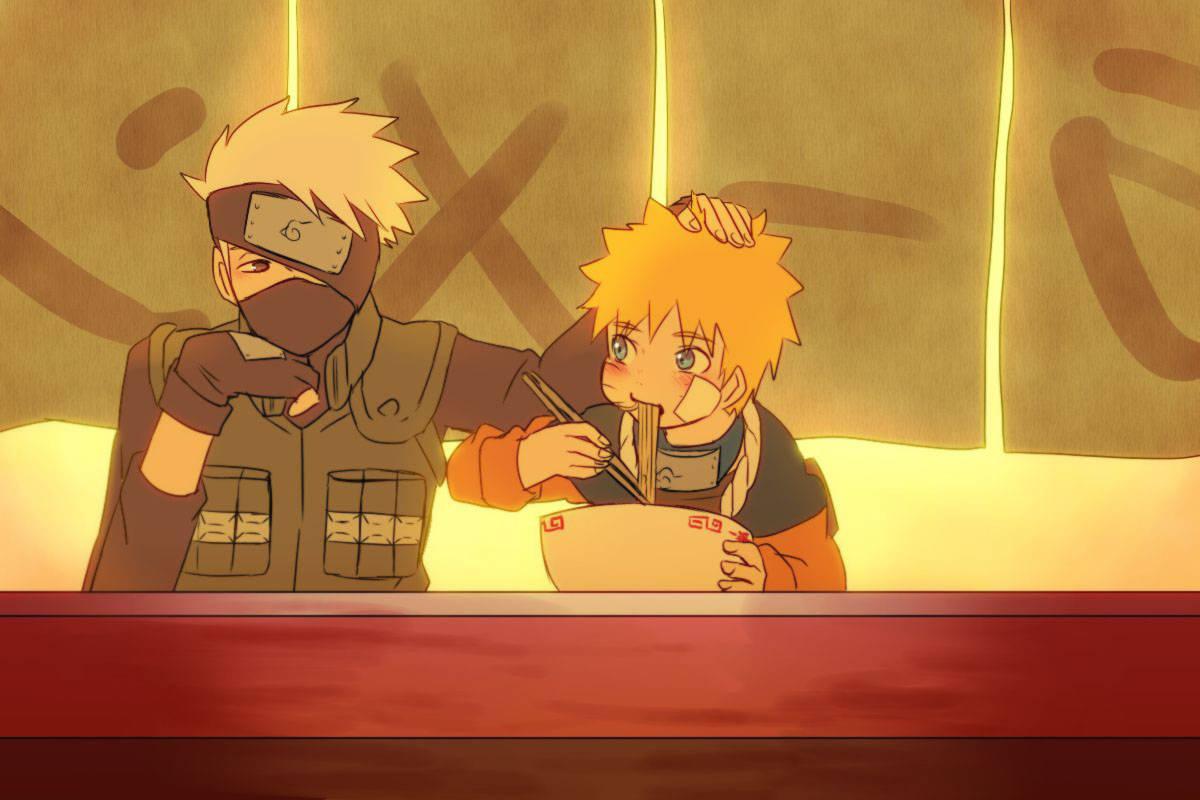 Cute Naruto And Kakashi Ramen Shop Wallpaper