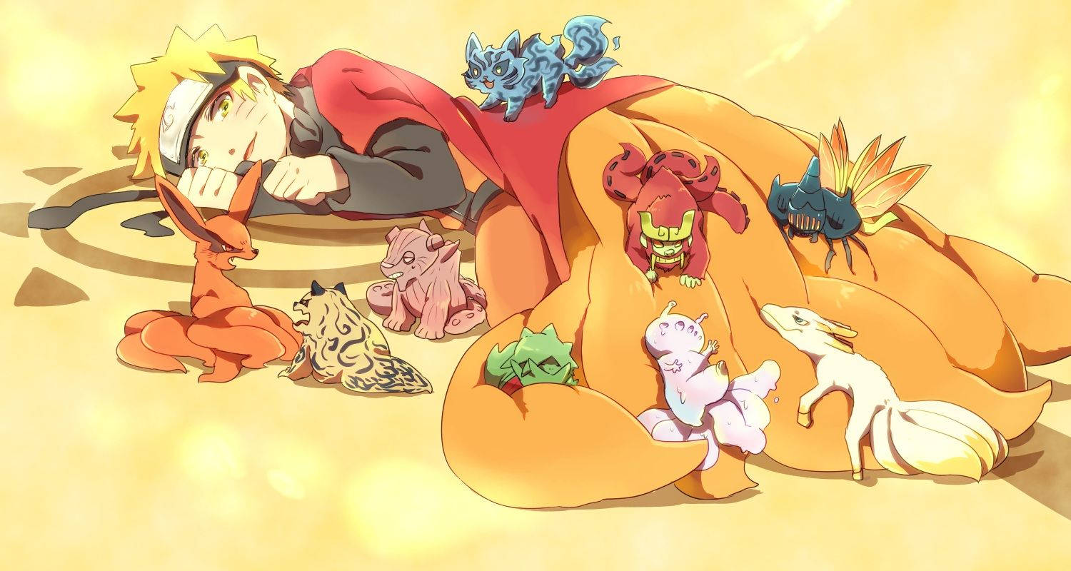 Cute Naruto With Nine-tailed Beasts Wallpaper