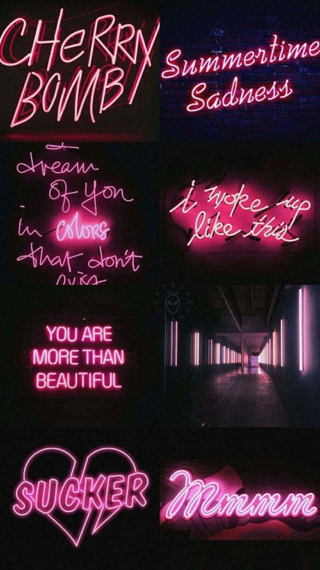 A Collection Of Neon Signs With Different Words Wallpaper