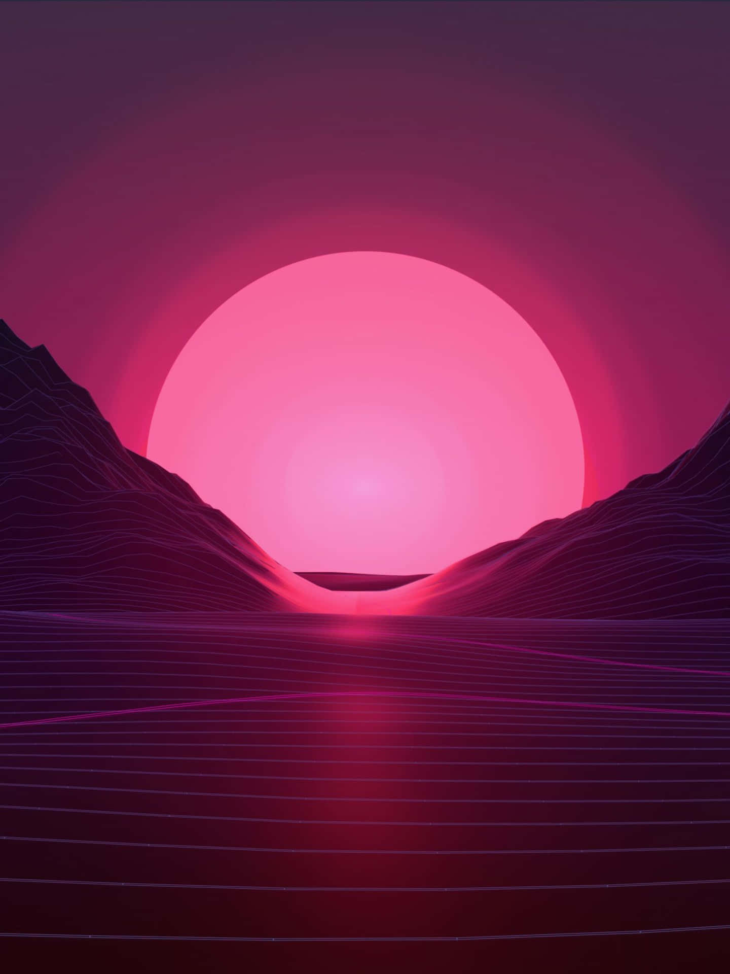 A Pink Sunset With A Mountain In The Background Wallpaper