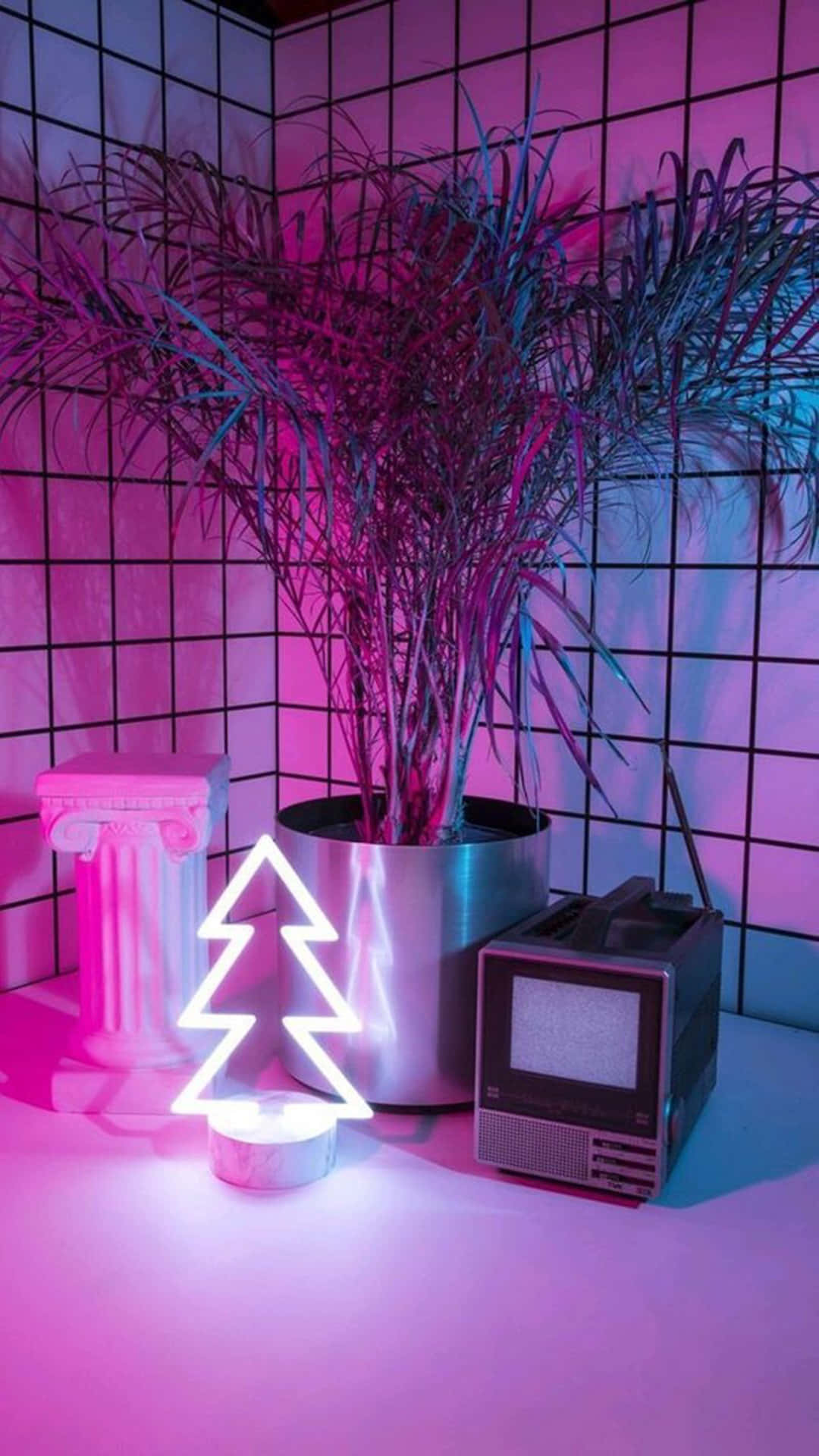 Cute Neon Pink Christmas Tree Lamp Wallpaper