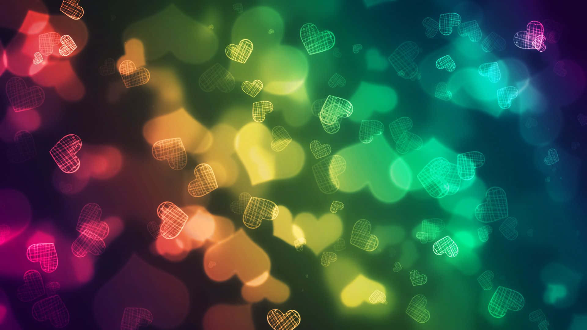 A Colorful Background With Hearts And Lights Wallpaper