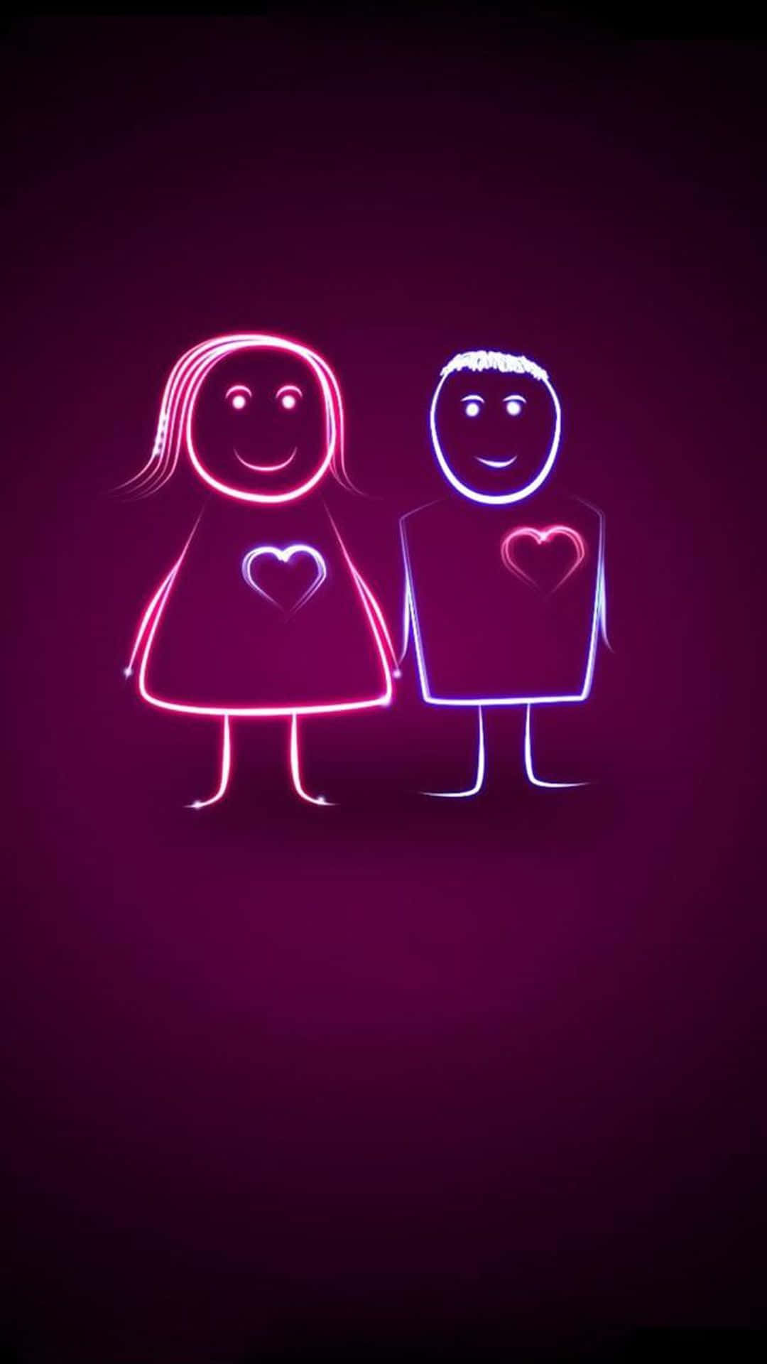 Søde Neon Par I Kærlighed Wallpaper