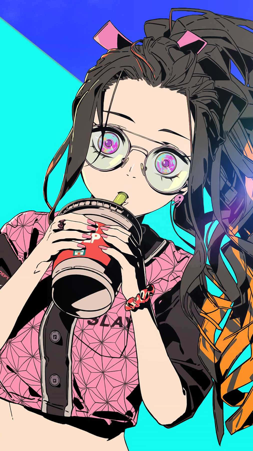 Cute Nezuko Kamado With Glasses Digital Fan Art Wallpaper