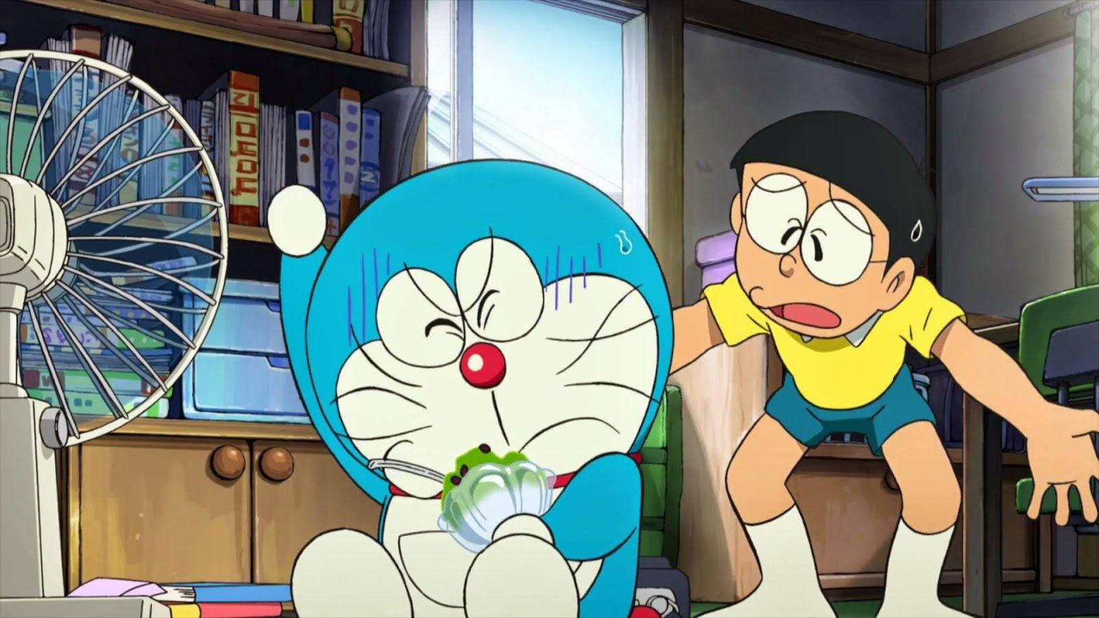 Cute Nobita And Doraemon Frustrated Background
