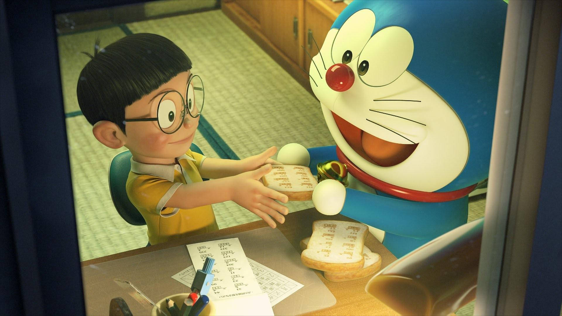 Cute Nobita And Doraemon Working Together