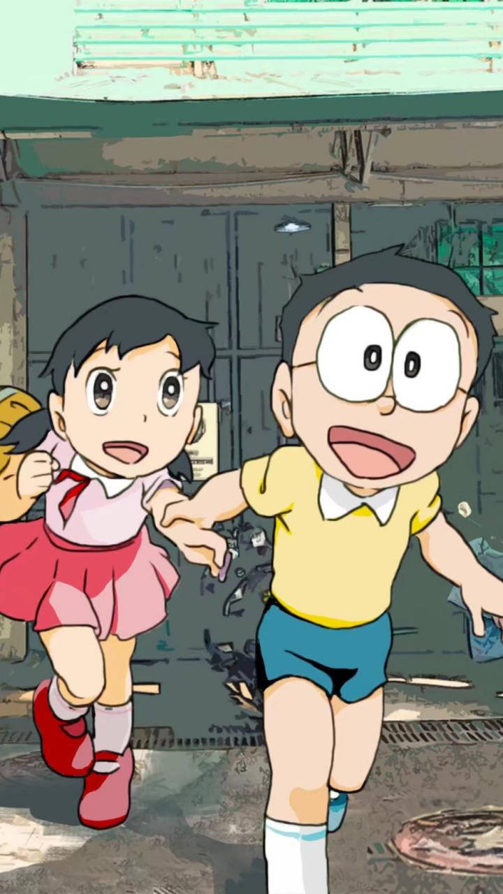 Cute Nobita And Shizuka Running