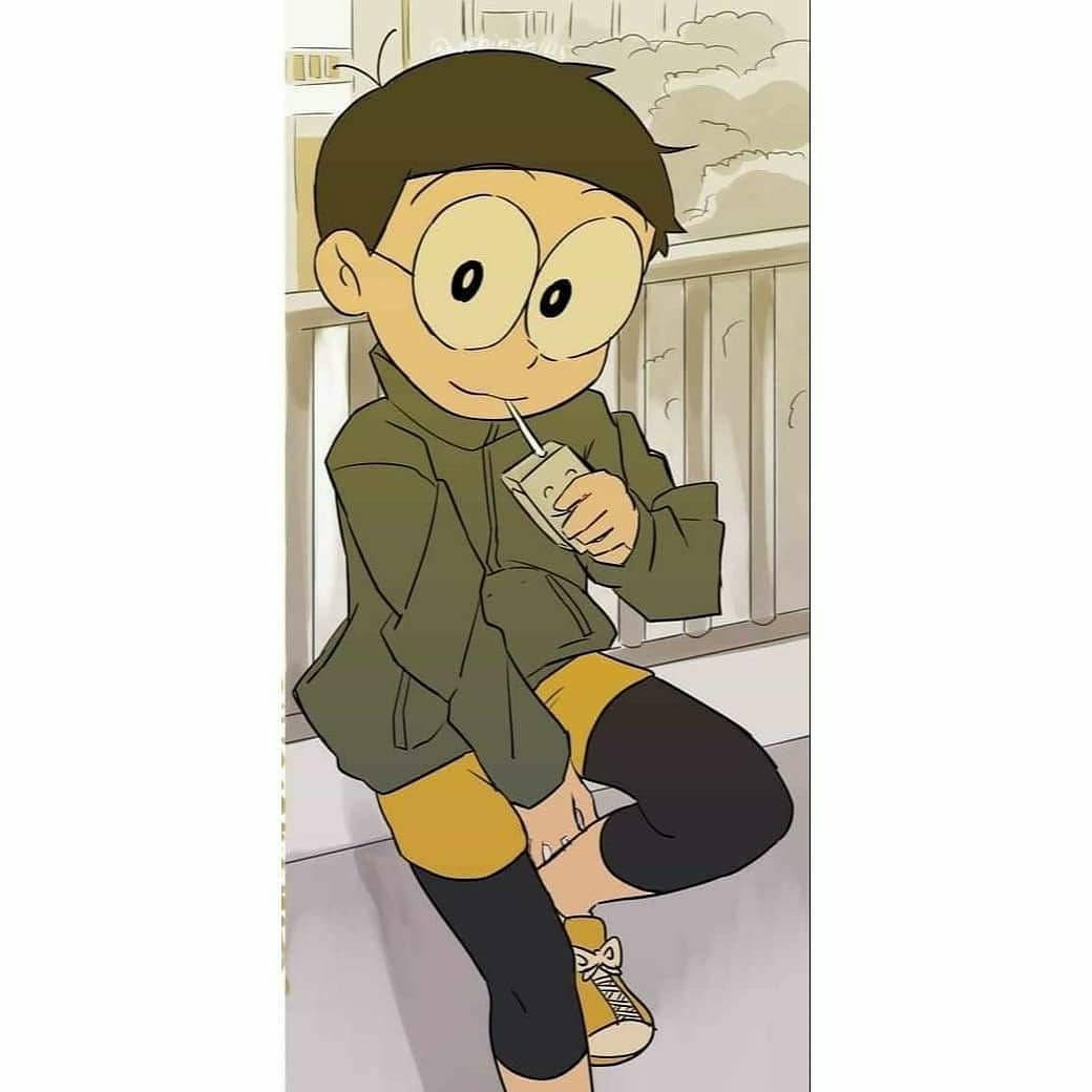 Cute Nobita Drinking Juice