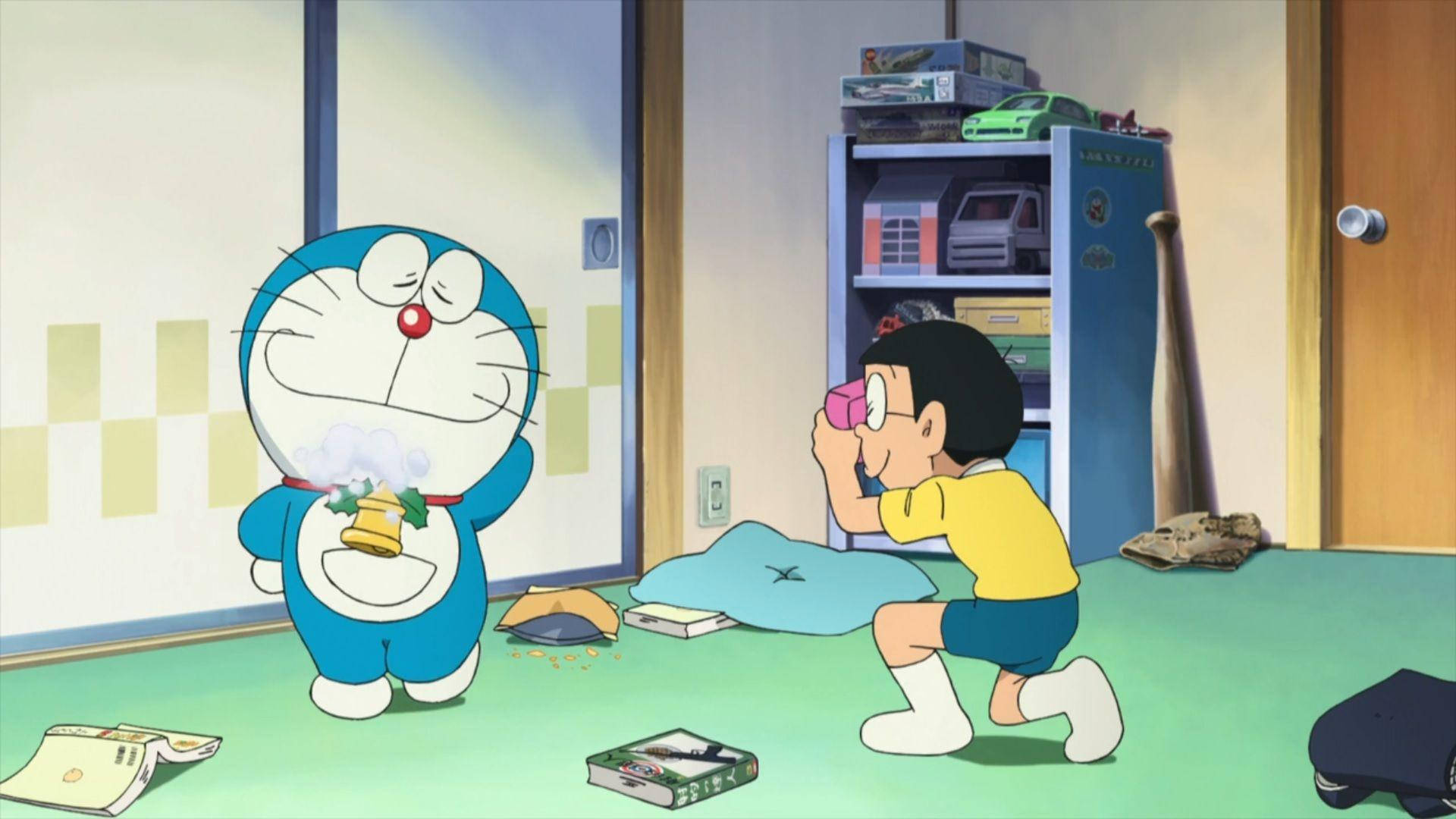 Cute Nobita Photographing Doraemon Background