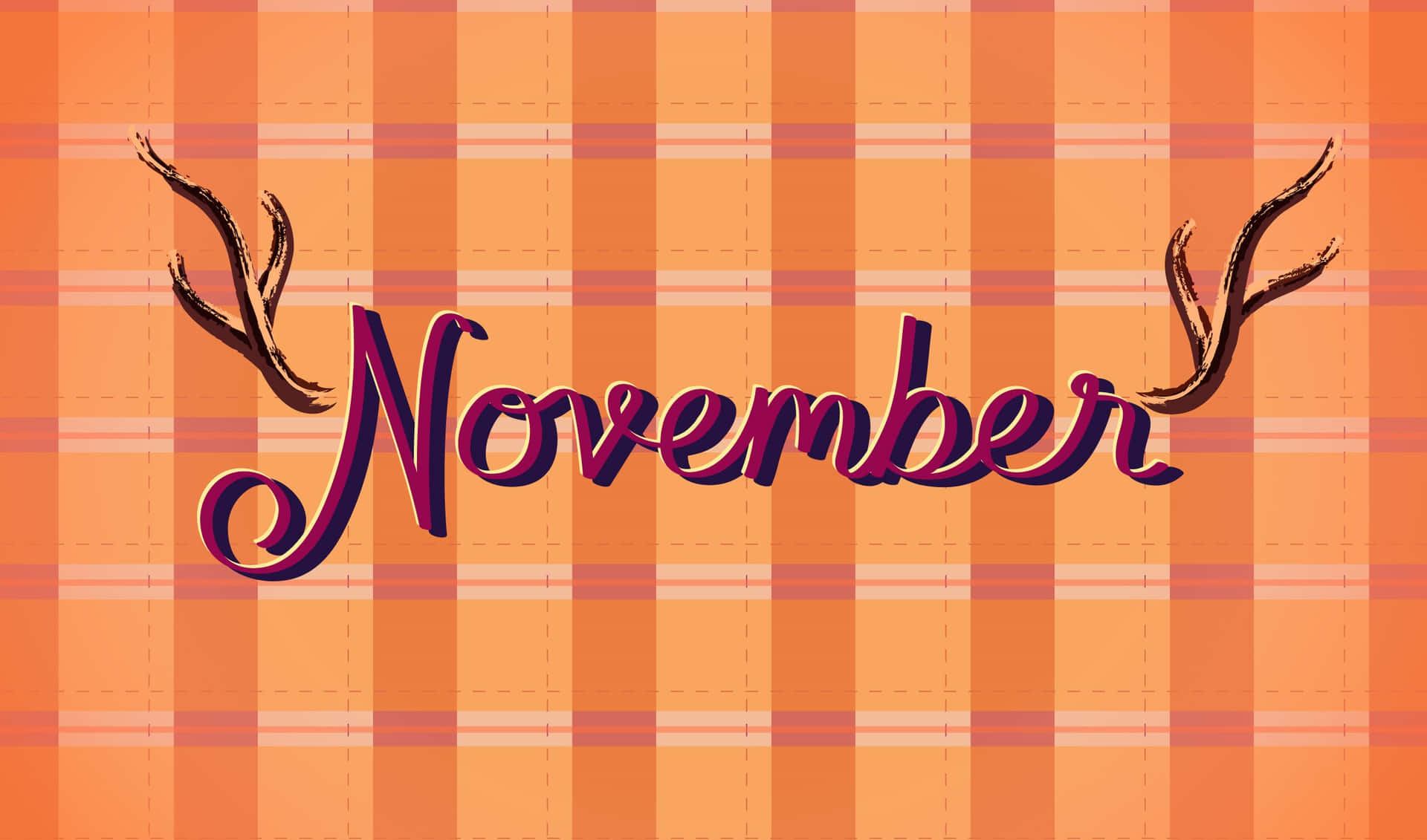 November On A Plaid Background With Deer Antlers Wallpaper