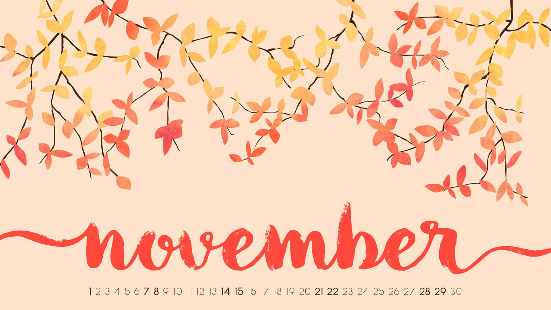 November kalender med blade og blade af forskellige farver Wallpaper
