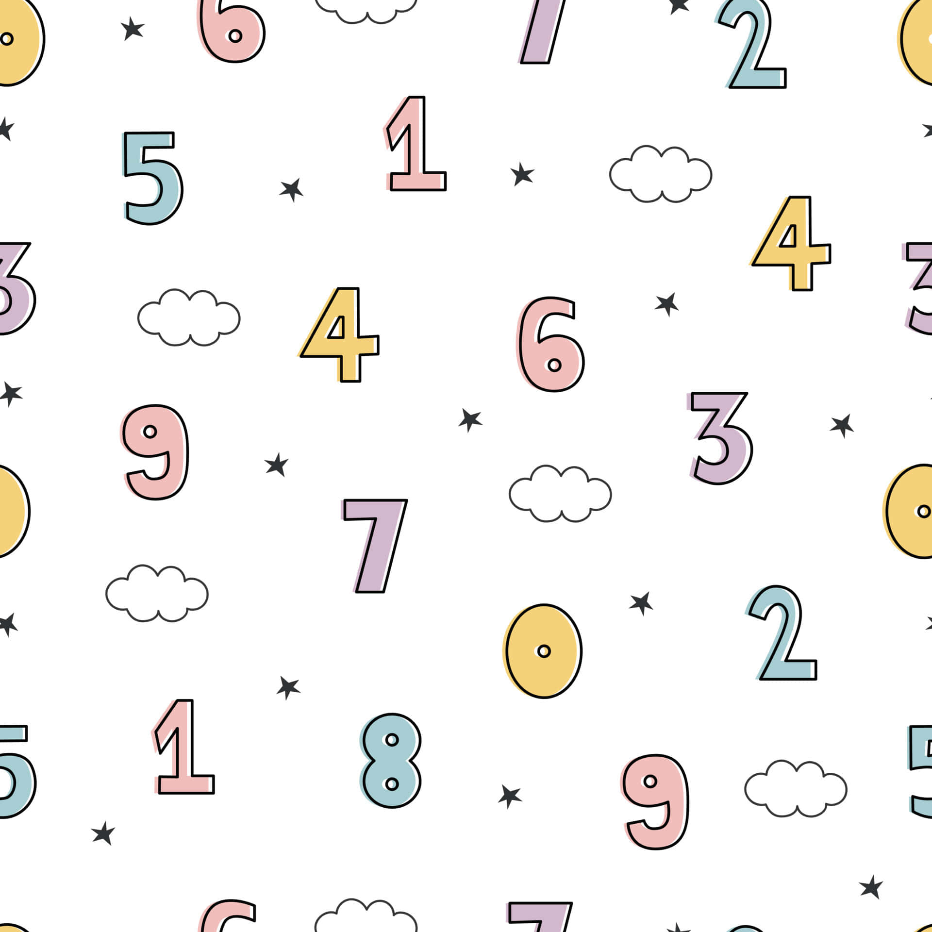 Cute Numbers Cloud Kids Wallpaper