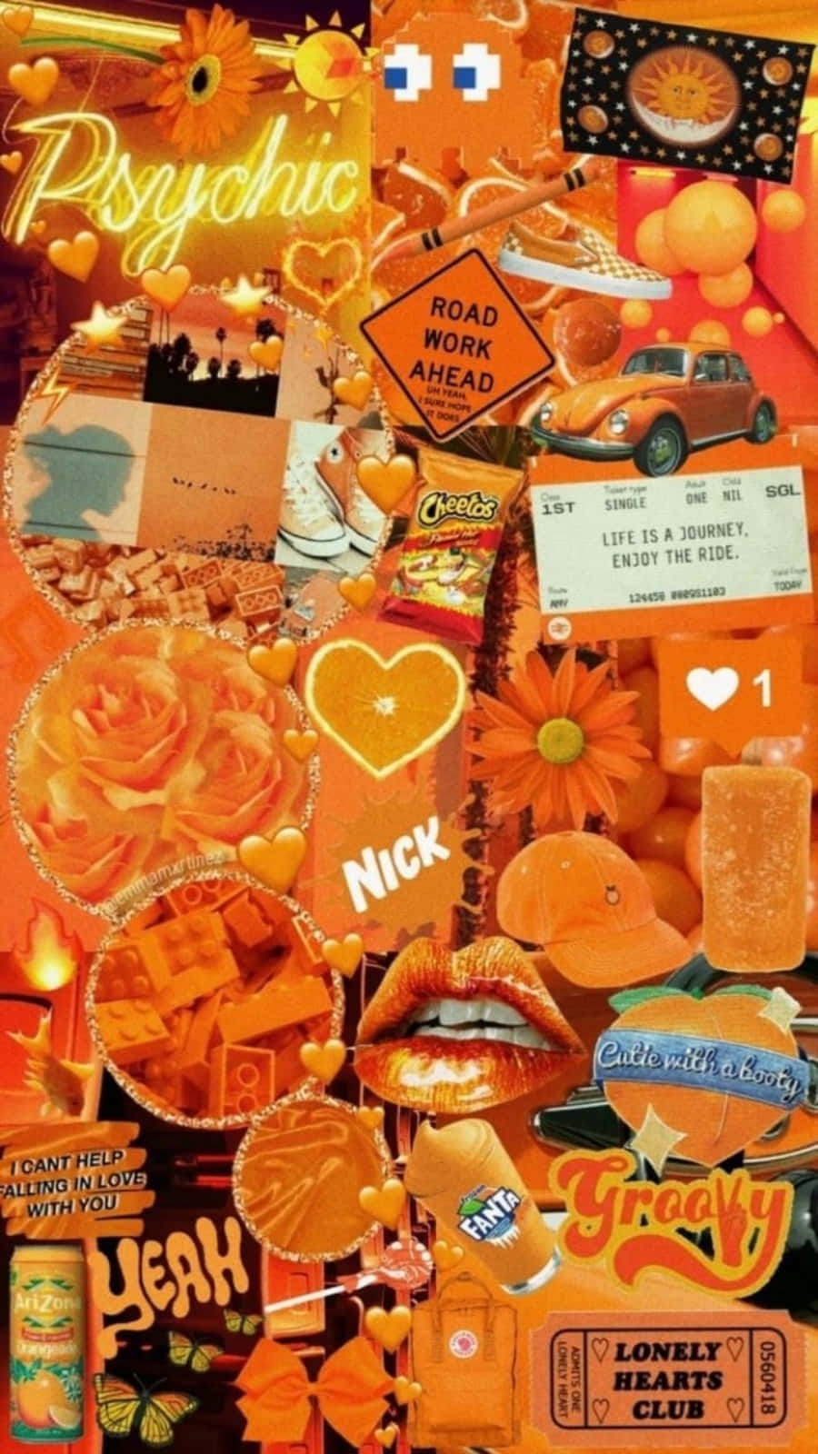 Cute Orange Color Collage Theme Wallpaper