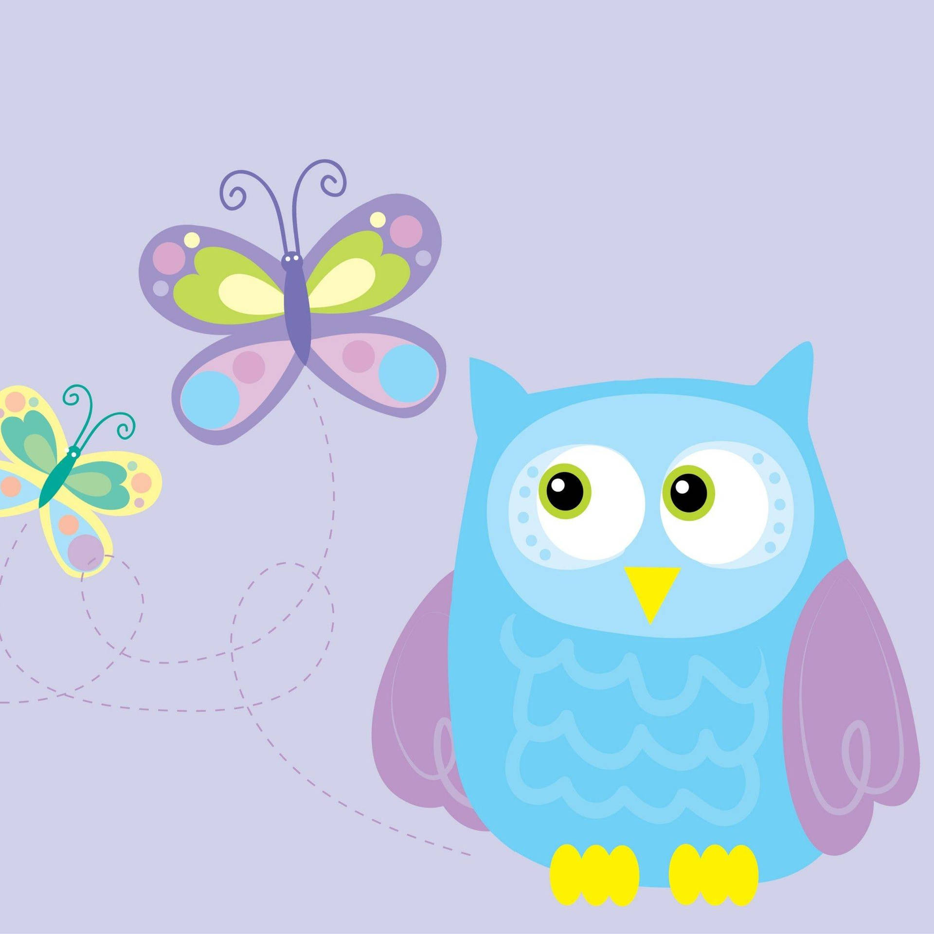 Cute Owl And Butterflies Wallpaper
