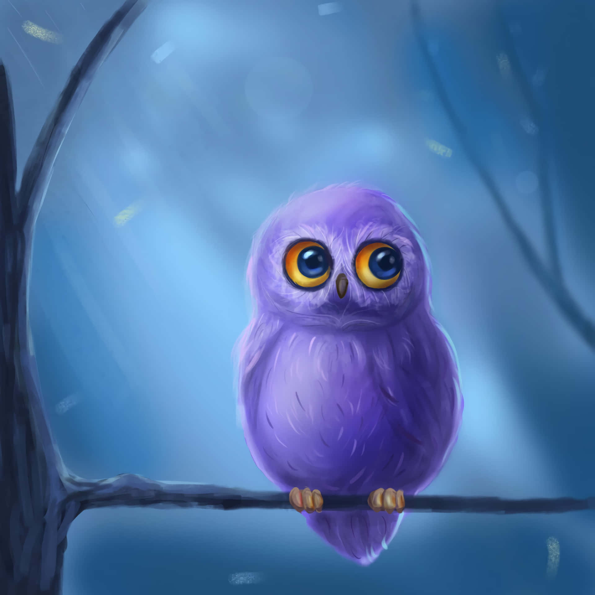 A Purple Owl Sitting On A Branch In The Forest