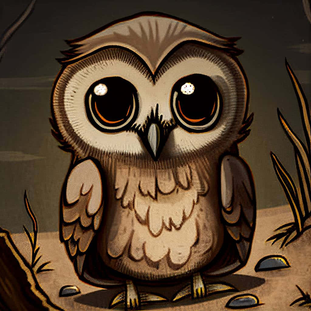 A Cartoon Owl Sitting On The Ground