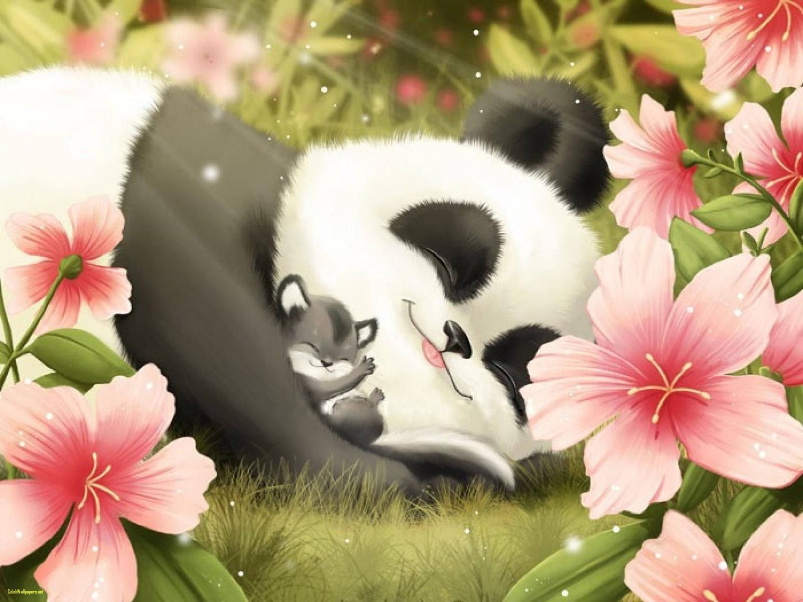 Cute Panda On A Garden
