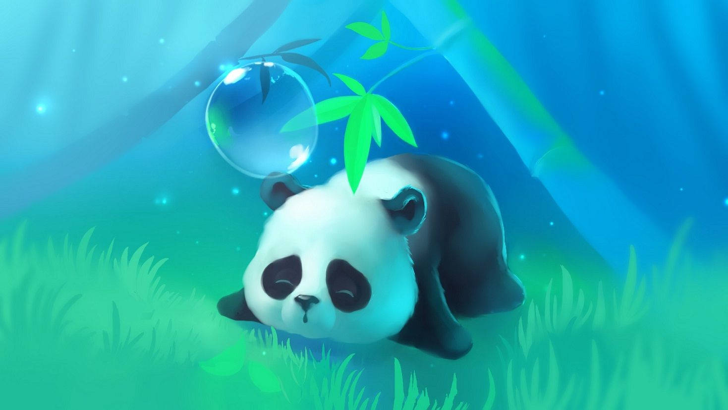 Cute Panda Sleeping On A Grass