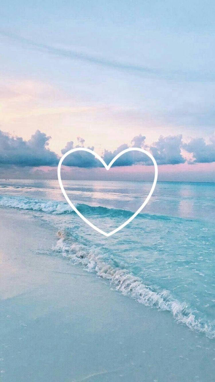 Cute Pastel Blue Aesthetic Beach With Heart Wallpaper