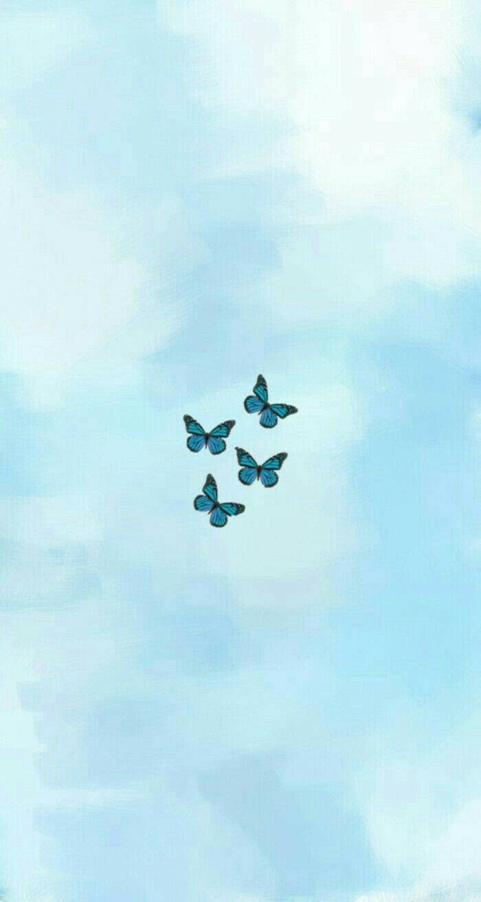Cute Pastel Blue Aesthetic Butterflies Wallpaper