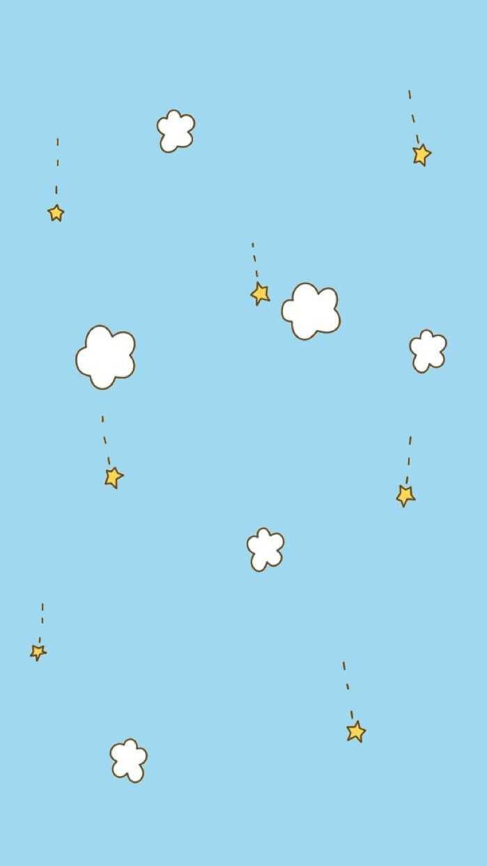 Cute Pastel Blue Aesthetic Cartoon Stars And Clouds Picture