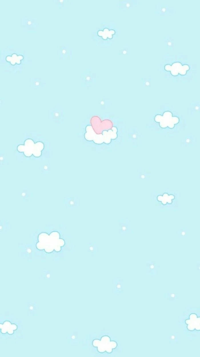 Cute Pastel Blue Aesthetic Clouds With Heart Wallpaper