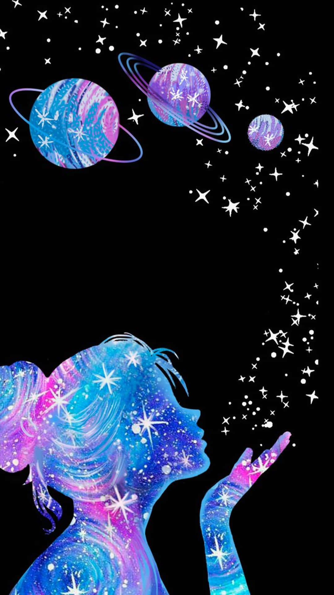 Sötpastellgalax-flicka Silhouette. Wallpaper