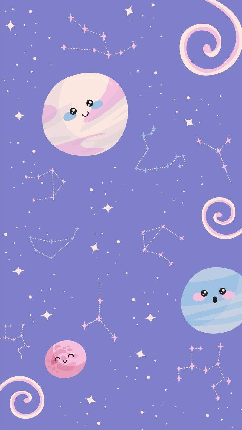 Cute Pastel Galaxy Planets And Constellations Wallpaper