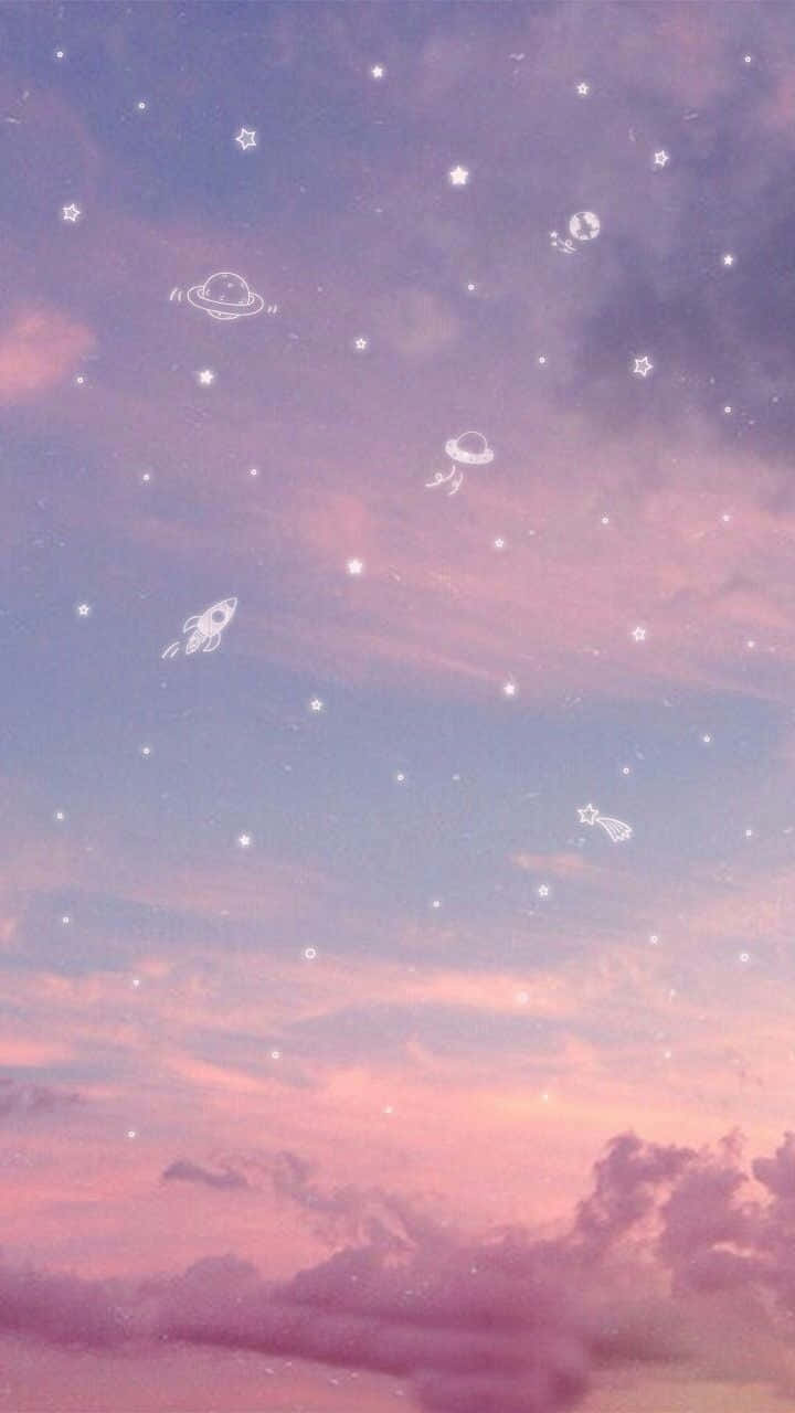 Cute Galaxy Doodles On Pastel Sky Wallpaper