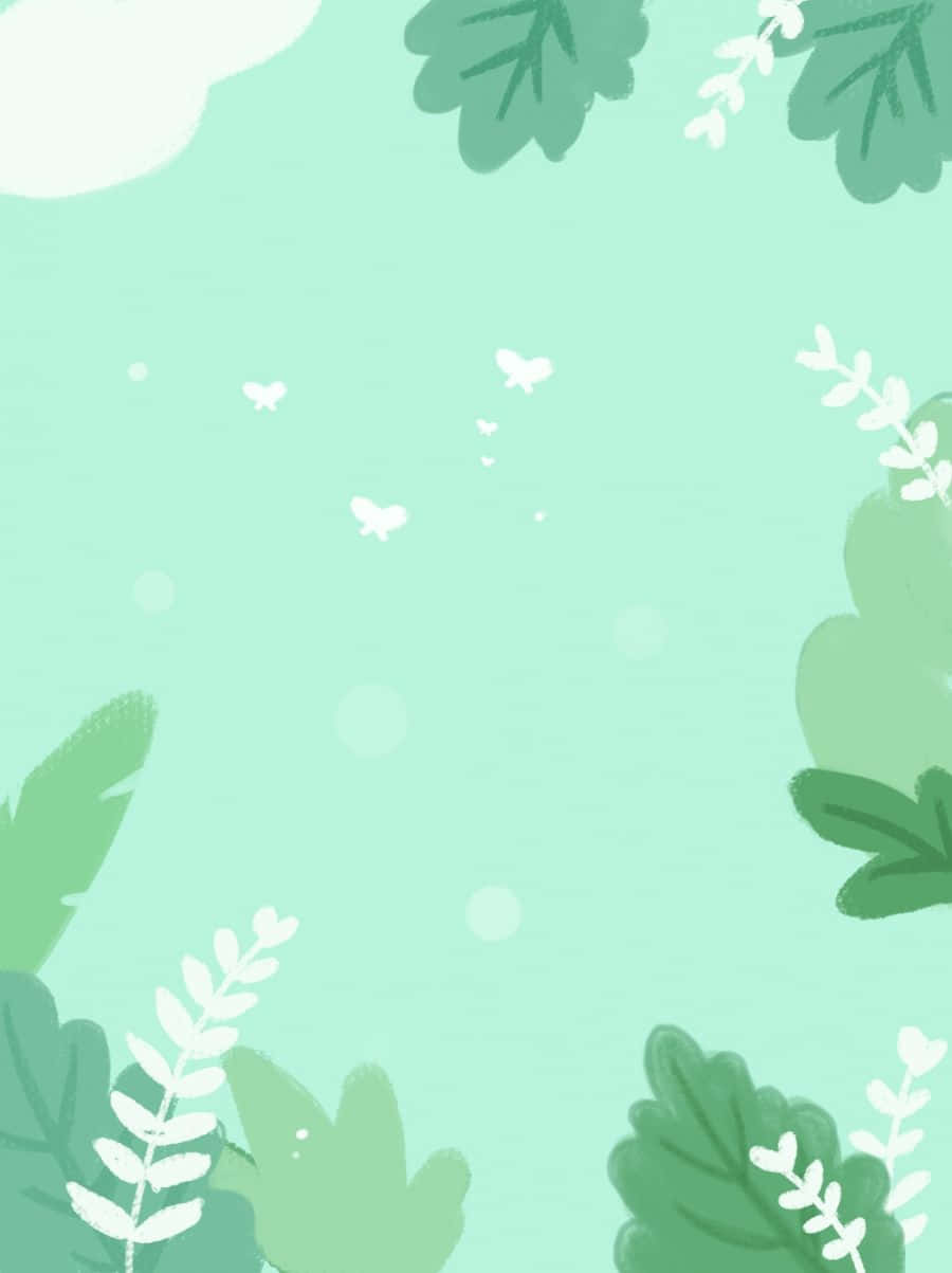 Søde pastelgrønne sommerfugle omgivet af planter Wallpaper