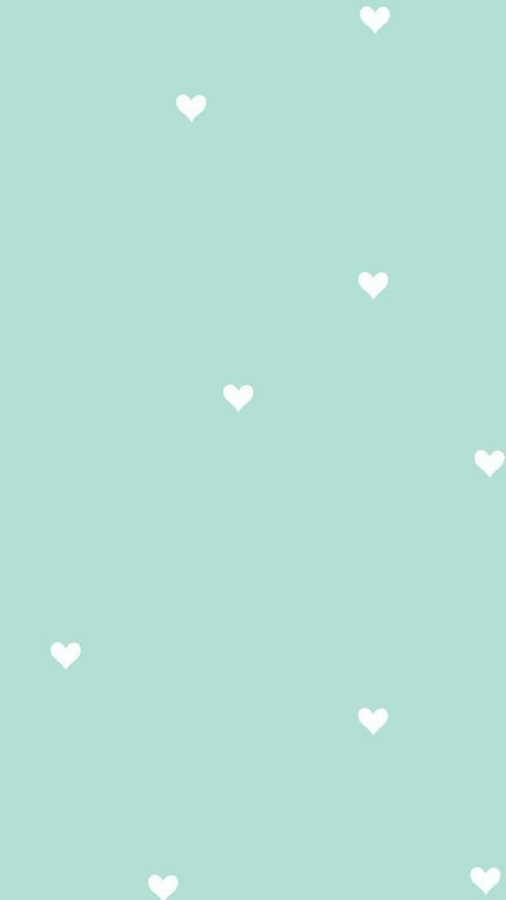 Cute Pastel Green White Heart Pattern Wallpaper