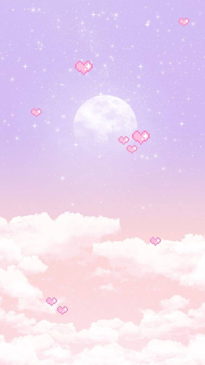 Cute Pastel Purple Sky And Moon Wallpaper