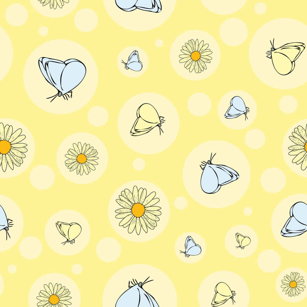 Sødt pastel gul sommerfuglemønster tapet Wallpaper