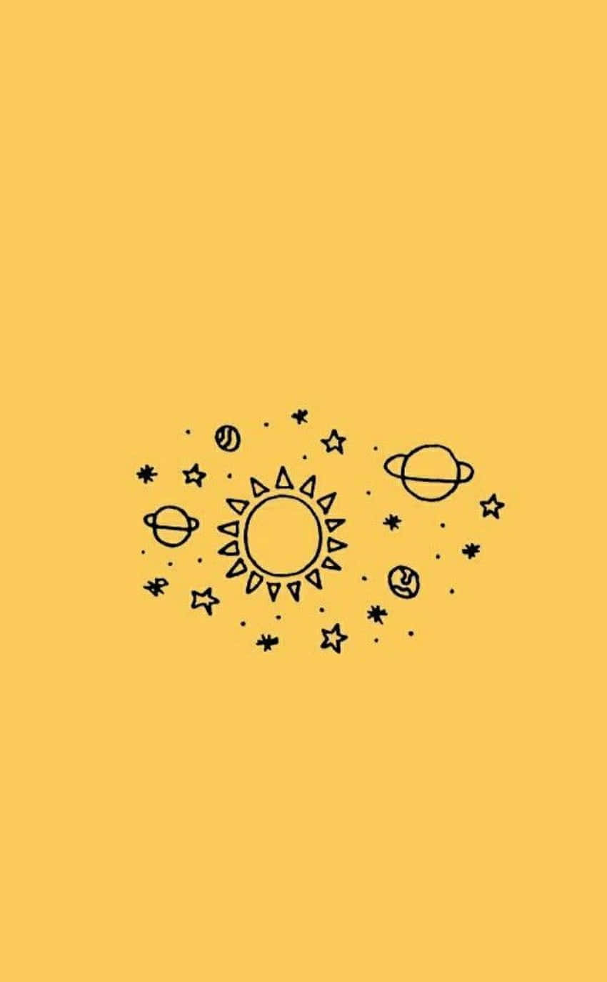 Cute Pastel Yellow Solar System Wallpaper