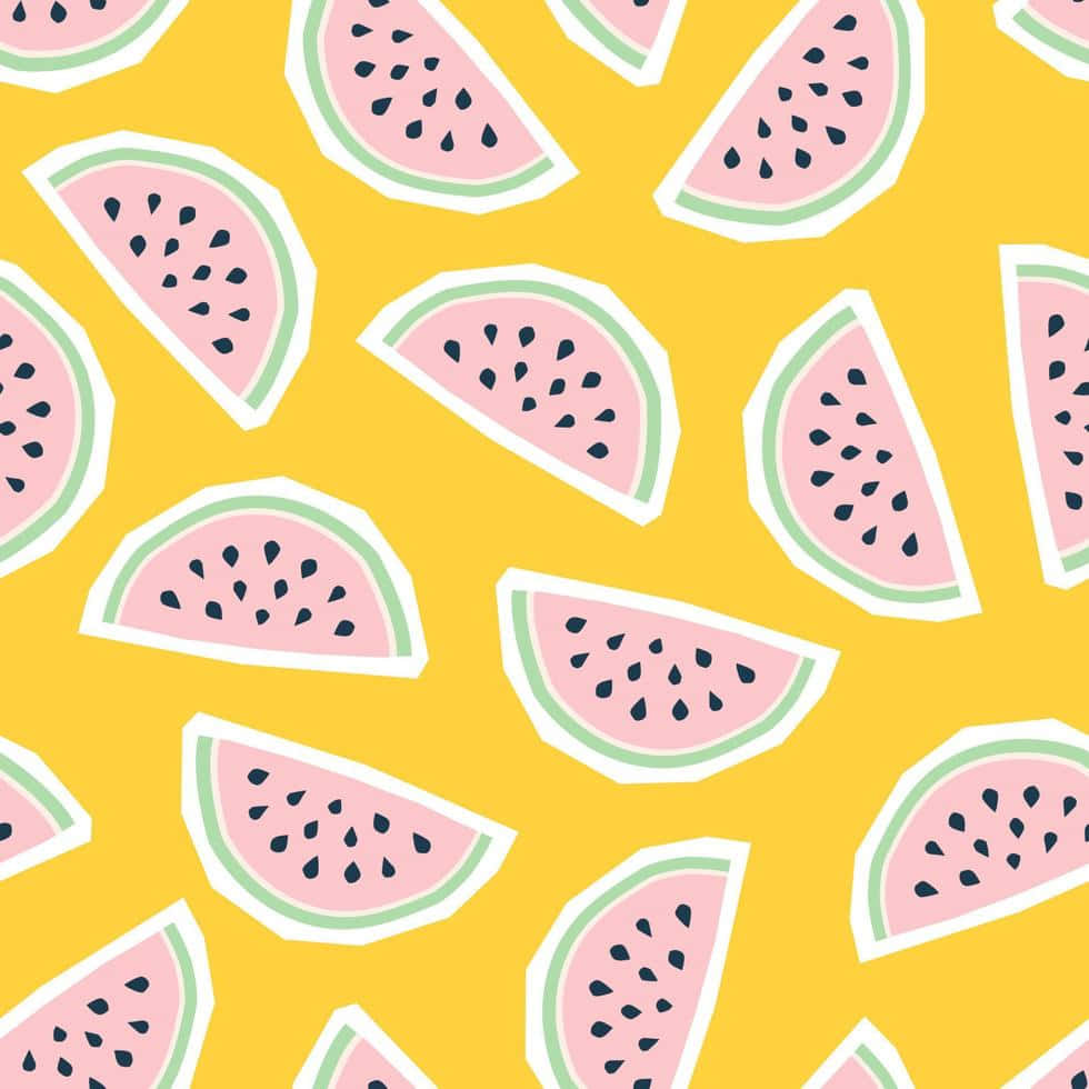 Cute Pastel Yellow Watermelon Pattern Wallpaper