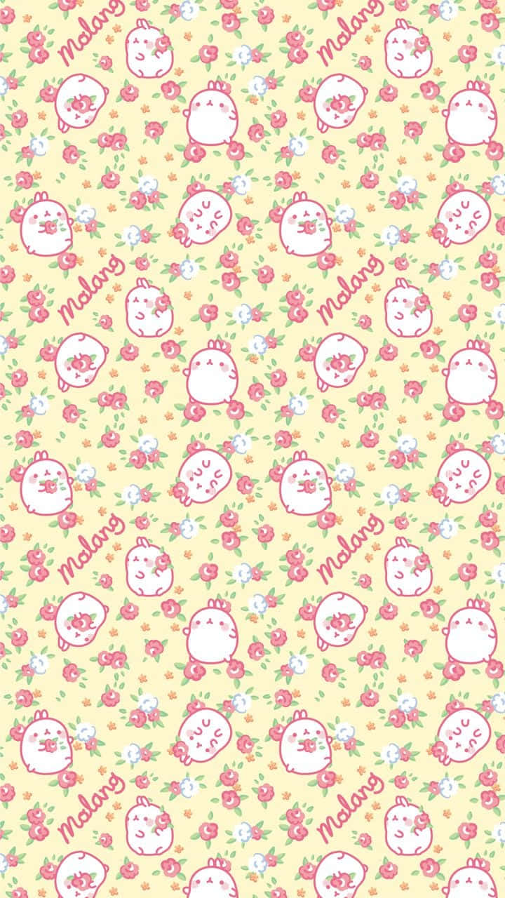 Cute Floral Molang Rabbit Pattern Wallpaper
