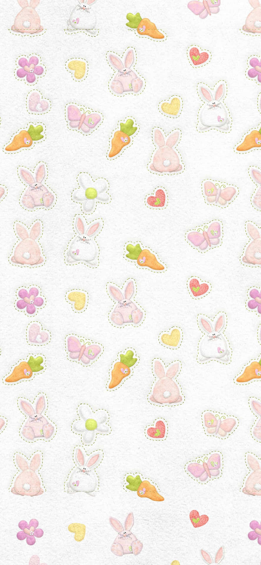En hvid baggrund med et mønster af kaniner og gulerødder Wallpaper