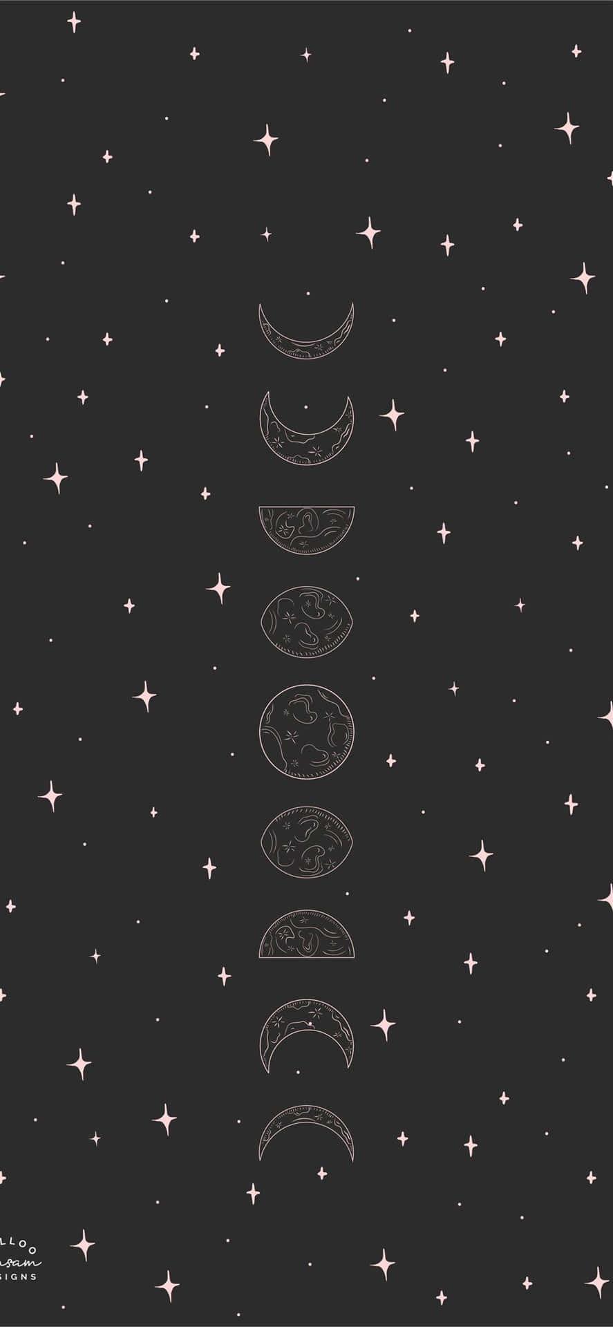 A Black Background With Stars And Moon Phases Wallpaper