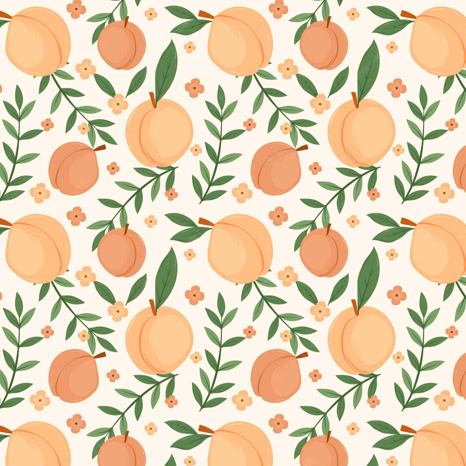 Peach Pattern With Leaves And Flowers Wallpaper