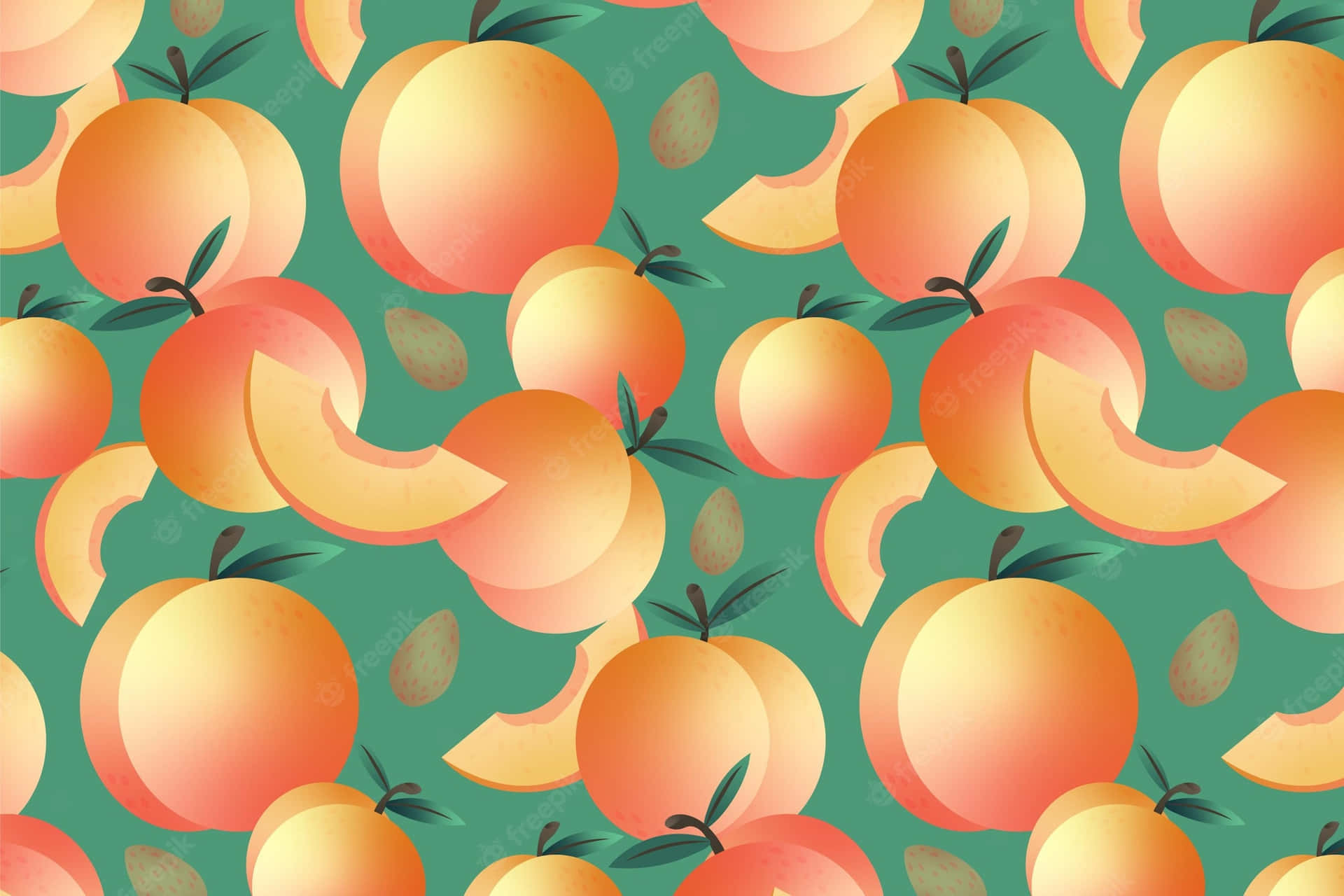Cute Peach Seamless Pattern Green Background Wallpaper