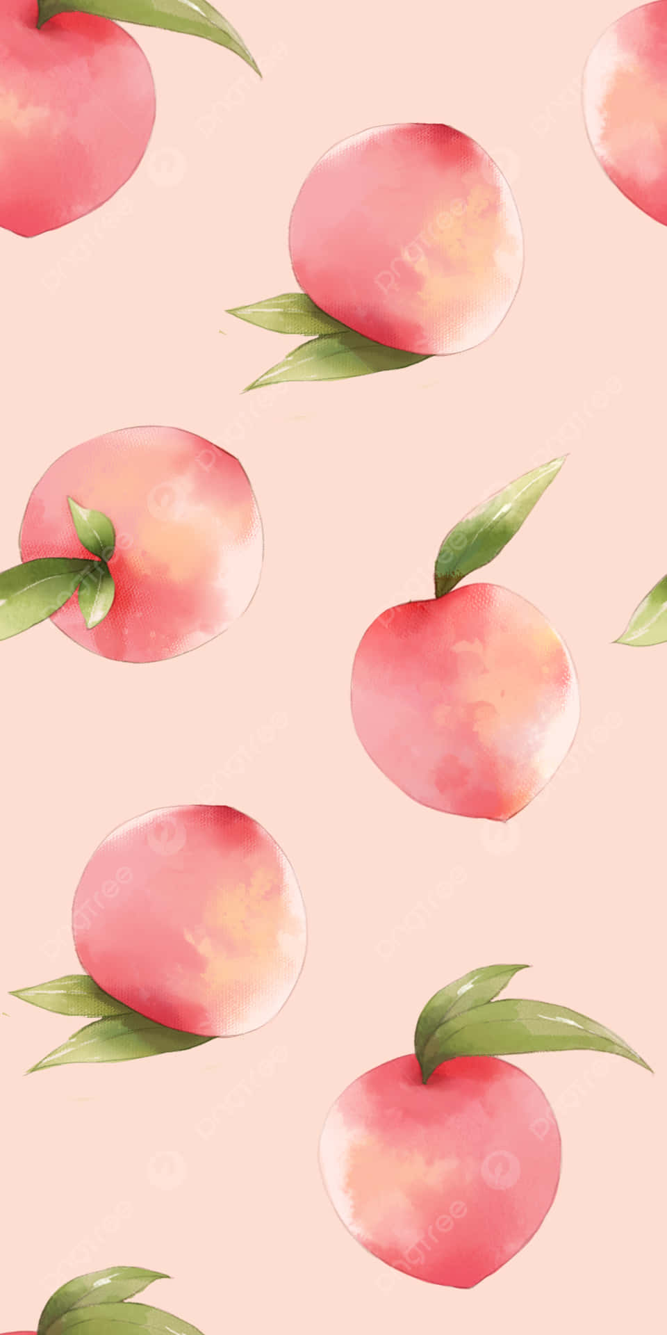 Cute Peach Whole Fruit Pattern Pink Background Wallpaper