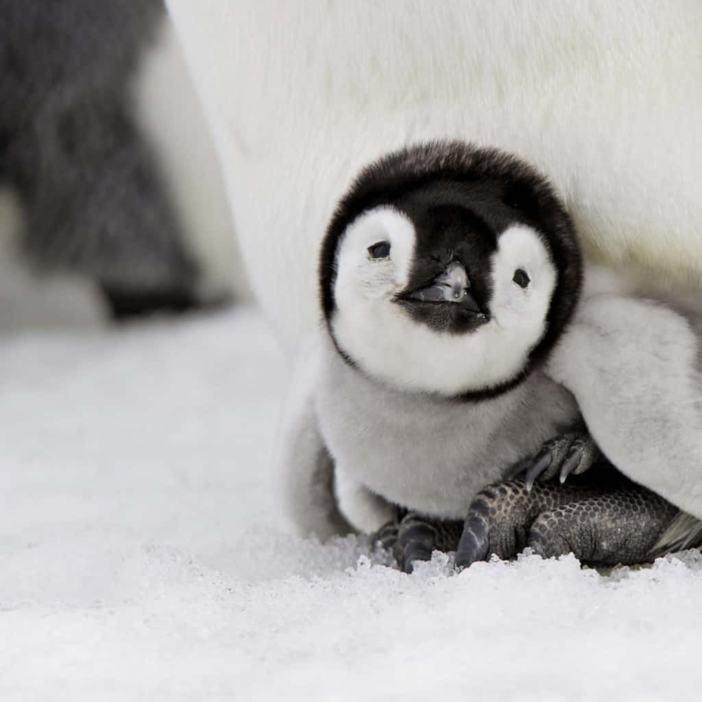Billede Sødt Baby Kejserpingvinfamilie ved Sydpolskysten