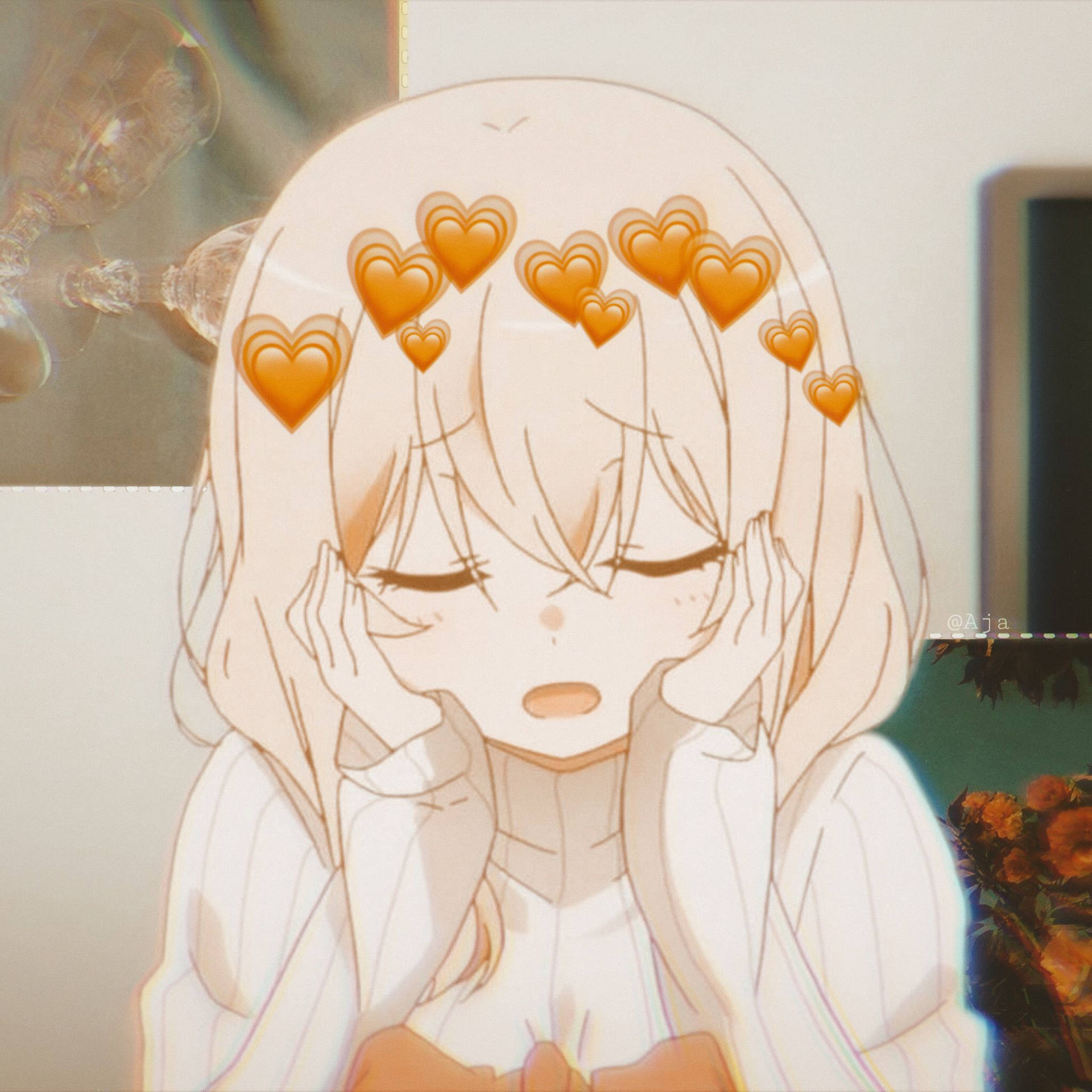 Cute PFP Anime Girl Orange Hearts Wallpaper