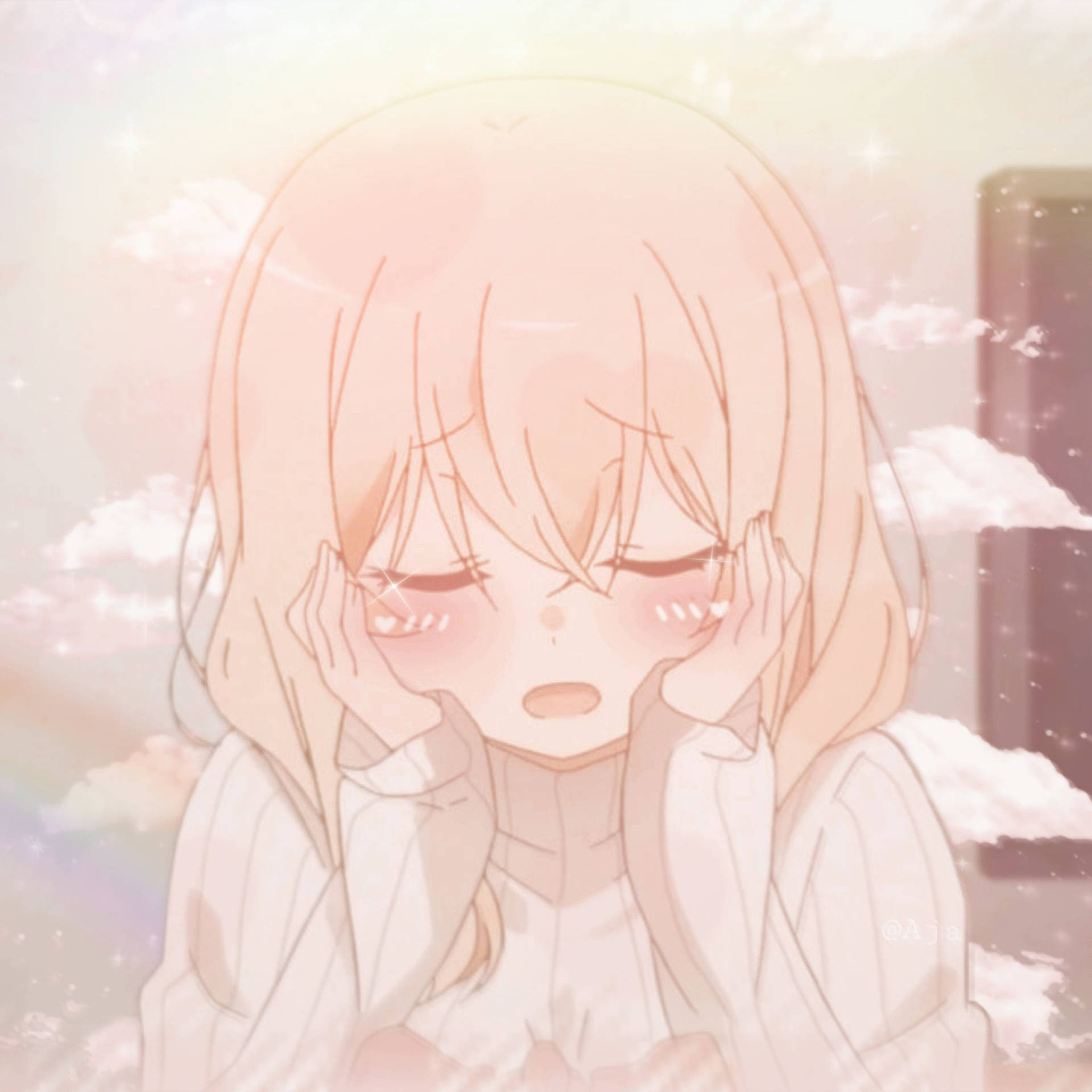 Sød PFP Anime pige med skyer. Wallpaper